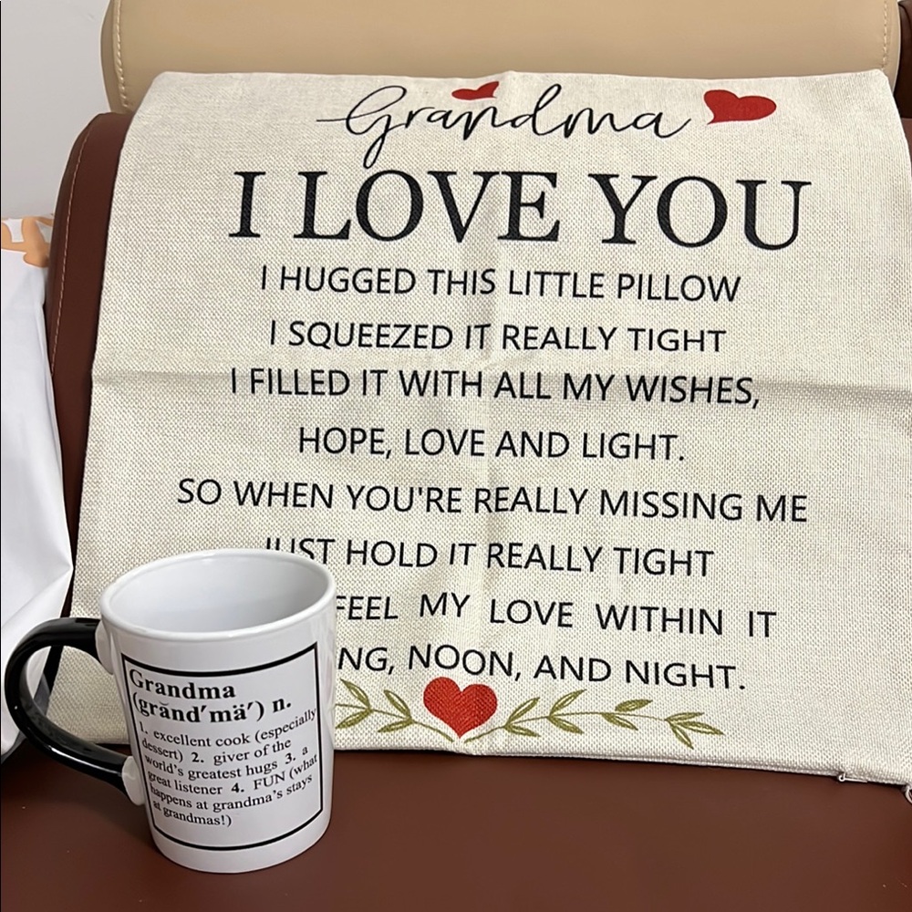 Grandma I Love You Pillow with Red Accents